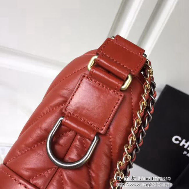 香奈兒CHANEL2018年新款V格 Chanel Gabrielle 橙紅色鏈條流浪包 DSC2067
